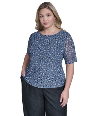 Calvin Klein - Plus Size Printed Gathered Shoulder Top