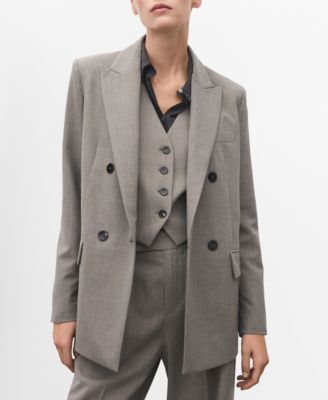 MANGO - Women's Double-Breasted Wool Blend Blazer