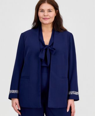 Kasper - Plus Size Collarless Open-Front Jacket