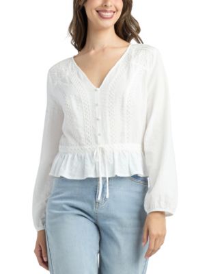 BCX - Women's Solid Dobby Long-Sleeve Blouse