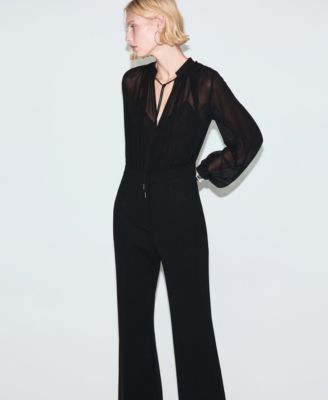 MANGO - Women's V-Neck Combined Jumpsuit