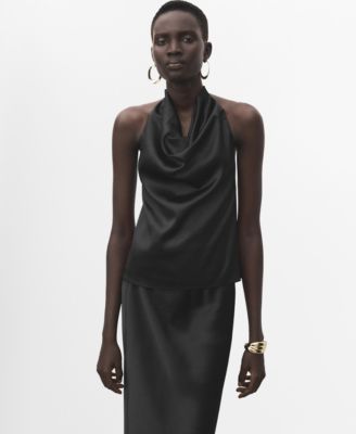 MANGO - Women's Draped Neck Satin Top