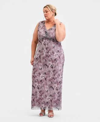 Connected - Plus Size Pleated Printed V-Neck Maxi Dress