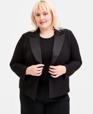 Kasper - Trendy Plus Size Peak Lapel Open-Front Blazer