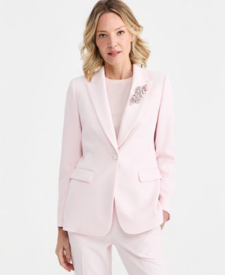 Women's Rhinestone-Brooch One-Button Blazer, Regular & Petite image