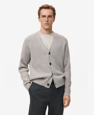 MANGO - Men's Wool-Blend Ribbed Cardigan