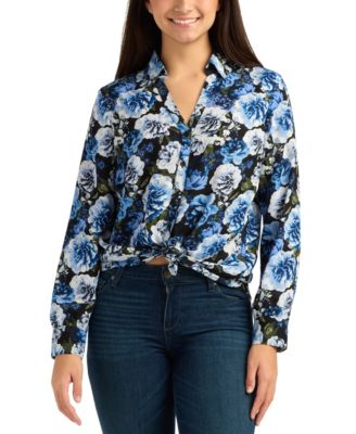 BCX - Women's Floral Printed Collared Top