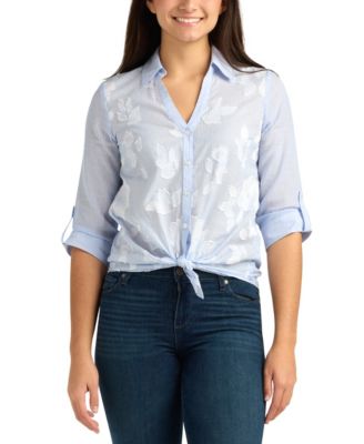 BCX - Women's Striped Collared Button-Up Shirt