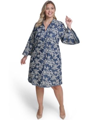 Eliza J - Plus Size Embroidered Denim Shift Dress