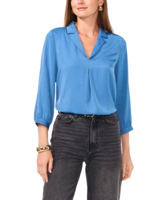 Vince Camuto - Women's Solid-Color Camp-Collar Pullover Blouse