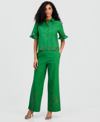 T Tahari - Women's Pull-On Embroidered Pants