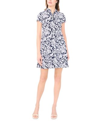 MSK - Petite Zip-Front Beaded Collared Neck Short Dress