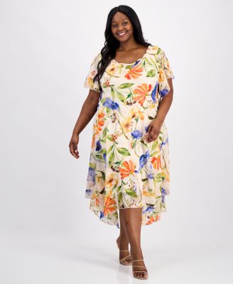 Robbie Bee - Plus Size Printed Cowl-Neck Flutter-Sleeve Dress