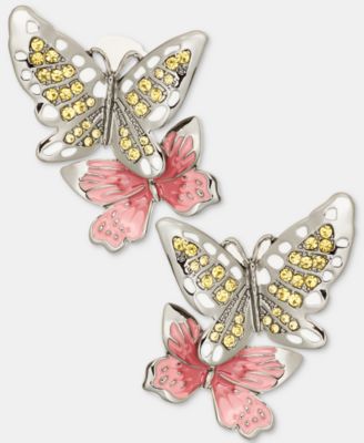 Anne Klein - Pav&eacute; Double Butterfly Statement Button Earrings