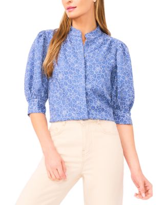 CeCe - Women's Collared Neck Short-Sleeve Blouse
