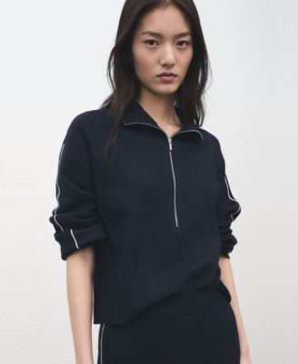 MANGO - Women's Zip Neck Contrast-Stripe Sweater