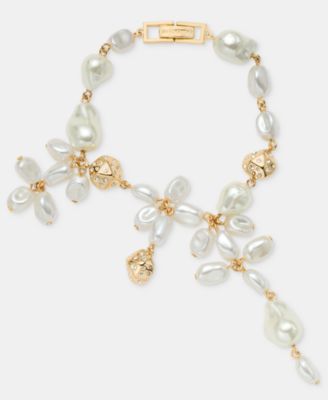 Givenchy - Pav&eacute; Nugget & Imitation Pearl Flower Statement Flex Bracelet