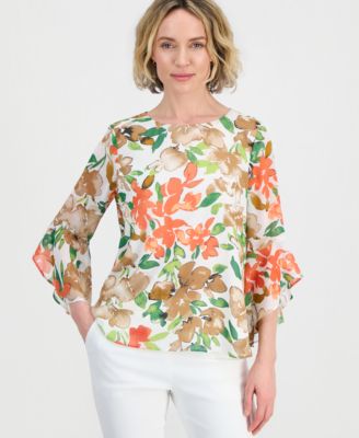 Kasper - Petite Ruffle-Sleeve Pull-On Woven Blouse