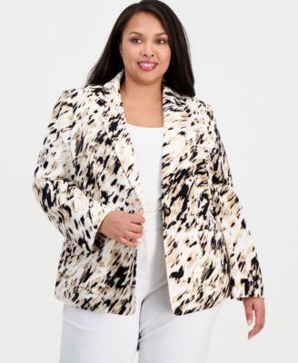 Kasper - Plus Size Printed One-Button Long-Sleeve Jacket