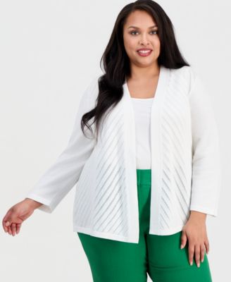 Kasper - Plus Size Open-Front Long-Sleeve Cardigan Sweater