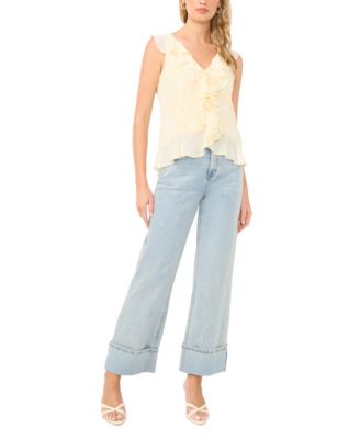 1.STATE - Women's V-Neck Ruffle Sleeve Blouse