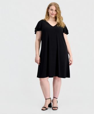 Anne Klein Essentials - Plus Size V-Neck Flutter-Sleeve Dress