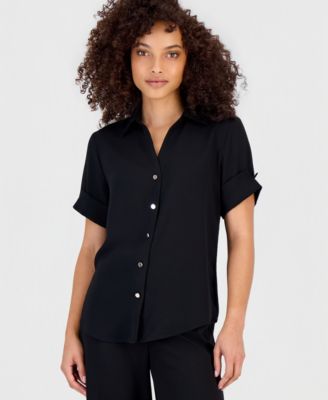 Anne Klein Essentials - Petite Short-Sleeve Button-Front Shirt