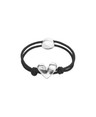 UNOde50 - Black elastic thread sterling silver plated bracelet with heart