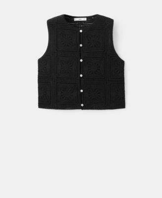 MANGO - Women's Buttons Crochet Top