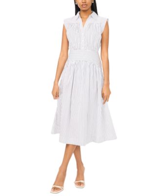 MSK - Women's Collared Shirred Button-Down Dress