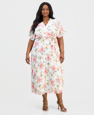 Sandra Darren - Plus Size Printed Flutter-Sleeve Maxi Dress