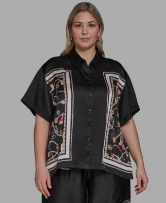 KARL LAGERFELD PARIS - Plus Size Printed Collared Shirt