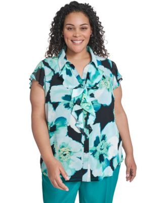 Calvin Klein - Plus Size Collared Neck Short-Sleeve Top