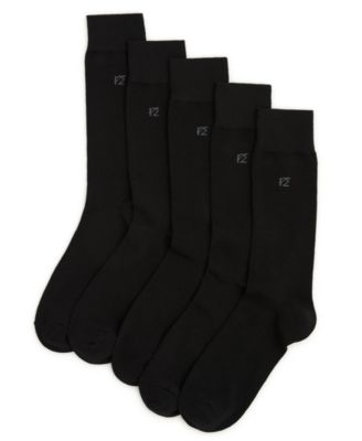 Perry Ellis Portfolio - Men's Script Logo Pattern Flat Knit Socks, 5-Pack