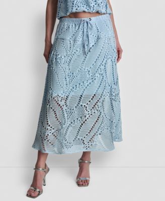 DKNY - Women's Crochet Leaf Pull-On Midi Skirt