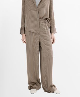 MANGO - Women's Satin Striped Pants