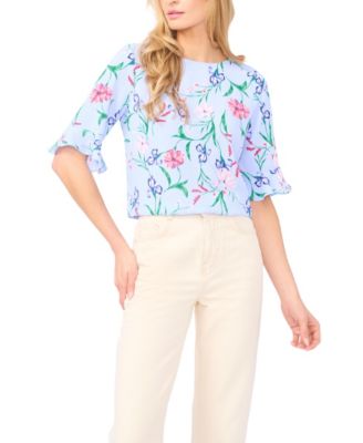 CeCe - Women's Crewneck Printed Blouse