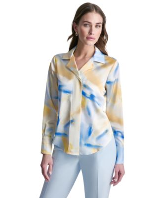 DKNY - Petite Printed Long-Sleeve Blouse
