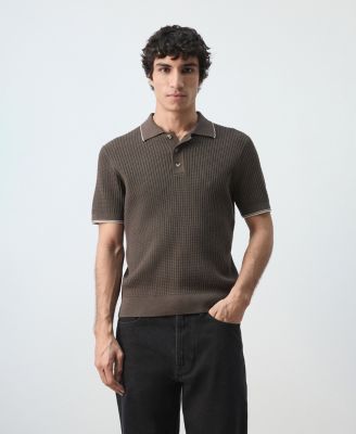 MANGO - Men's Fine-Knit Herringbone Polo Shirt
