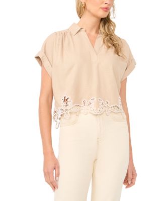 1.STATE - Women's Collared V-Neck Short-Sleeve Blouse