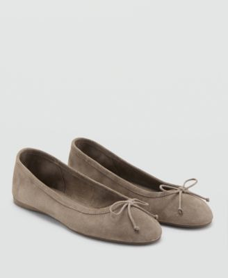 MANGO - Women's Bow Leather Ballet Flats
