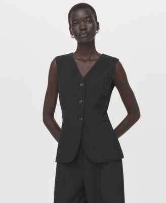 MANGO - Women's Pinstripe Suit-Style Jumpsuit