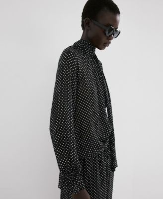 MANGO - Women's Polka-Dot High-Neck Blouse