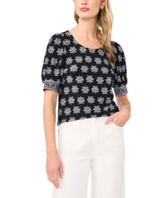 CeCe - Women's Crewneck Short-Sleeve Printed Blouse
