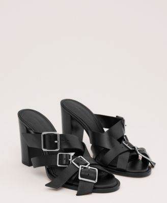 MANGO - Women's Buckles Leather Strap Sandals