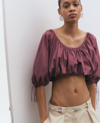 MANGO - Women's Puff-Sleeved Cropped Blouse