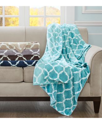 Madison Park - Oversized 60" x 70" Ogee-Print MicroLight Plush Throw