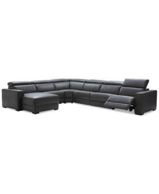 Nevio 6-pc Leather Sectional Sofa with Chaise, 1 Power Recliner and Articulating Headrests, Created for Macy's image