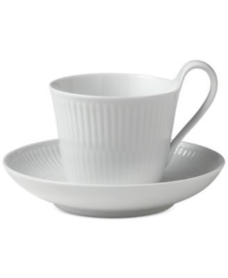White Fluted High Handle Cup & Saucer image