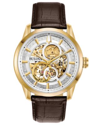 Bulova - Men's Automatic Sutton Brown Leather Strap Watch 43mm